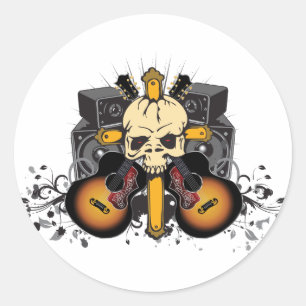 Sticker Rond Guitares Haut-parleurs et crâne