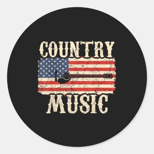 Sticker Rond Guitariste Country Music Guitare Drapeau américain (Devant)