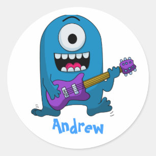 Sticker Rond Guitariste du Monstre Bleu