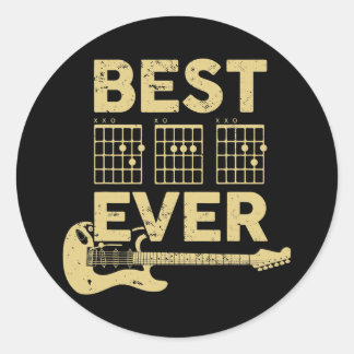 Sticker Rond Guitariste Father Best Dad Ever Chord Guitar Funny
