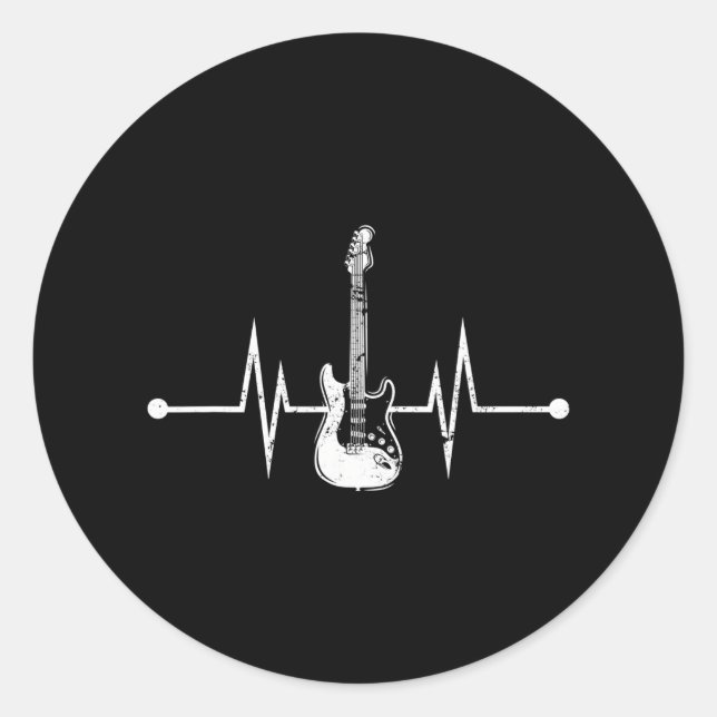 Sticker Rond Guitariste Lecteur basse Heartbeat Basse Guitare (Devant)