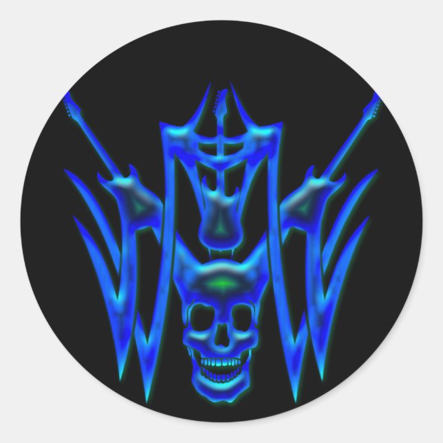 STICKER ROND GUITARS BLEUS ET SKULS (Devant)