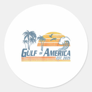 Sticker Rond Gulf Of Us America Est 2025 Retro Vintage Beach