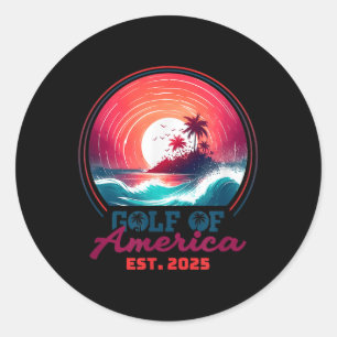Sticker Rond Gulf Of Us America Est 2025 Retro Vintage Beach _1