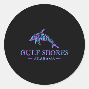 Sticker Rond Gulf Shores Alabyma Retro Dolphin Boys Girls Toddl