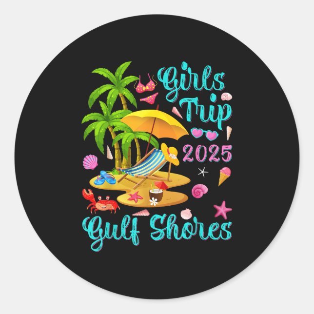 Sticker Rond Gulf Shores Beach Alabama Summer Vacation Girls Tr (Devant)