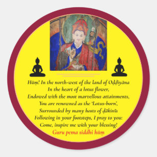 Sticker Rond Guru Rinpoché & Prière Sept Lignes /Padmasambhav