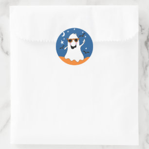 Sticker Rond Gus Ghost Kids Cute Halloween et chauves-souris