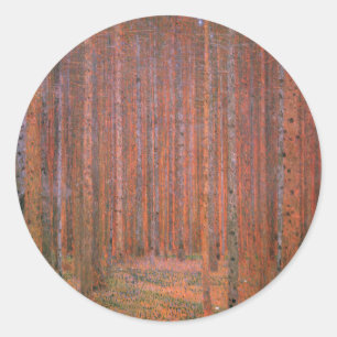 Sticker Rond Gustav Klimt Fir Forêt Tannenwald Arbres rouges
