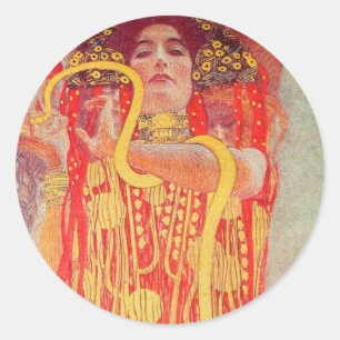 Sticker Rond Gustav Klimt Red Woman Gold Snake Peinture