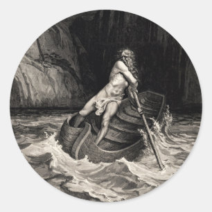 Sticker Rond Gustave Doré - Caron Rowing/Dante's Inferno