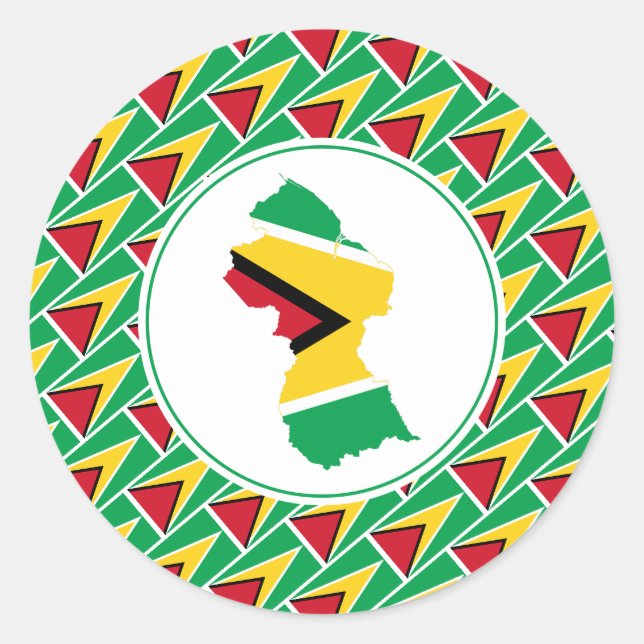 Sticker Rond GUYANA DRAPEAU Guyanais Carte Stylish Patriotique (Devant)