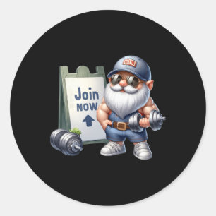 Sticker Rond Gym Gnome Graphisme Drôle Avec Dumbbells Pour Homm