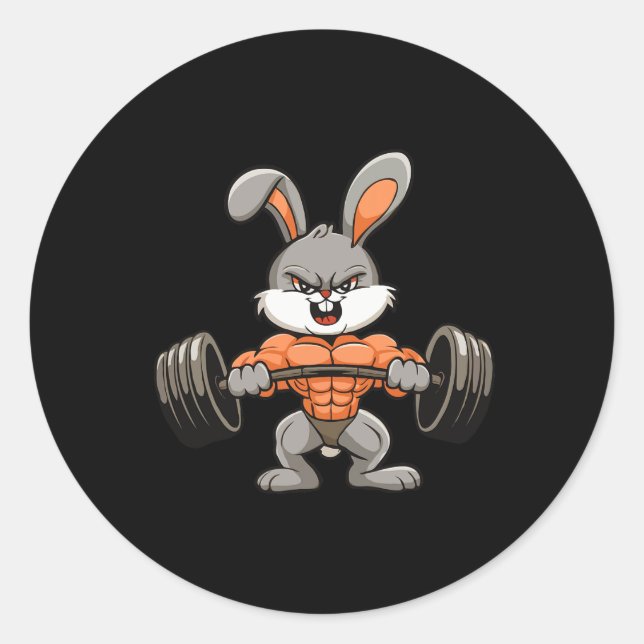 Sticker Rond Gym Rabbit Bodybuilding Powerlifting Fitness Funny (Devant)