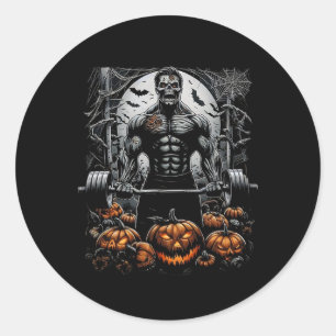Sticker Rond Gym Skeleton hantée Fitness Fun-halloween entraîne