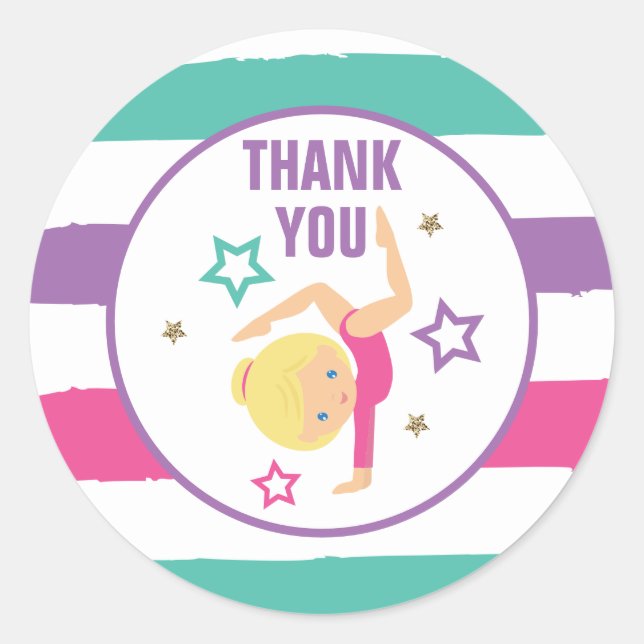 Sticker Rond Gymnastique Anniversaire Merci Favor (Devant)