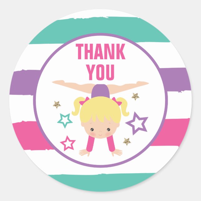Sticker Rond Gymnastique Anniversaire Merci Favoriser Classic R (Devant)