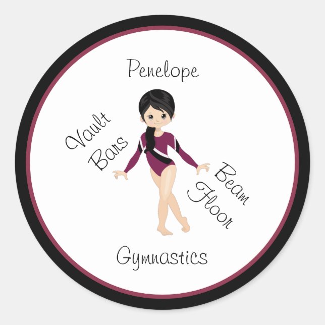 Sticker Rond Gymnastique Cheveux noirs, Yeux Brown, Leo Bourgog (Devant)