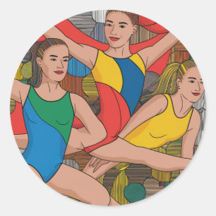 Sticker Rond Gymnastique Filles Acro Danseurs motif coloré