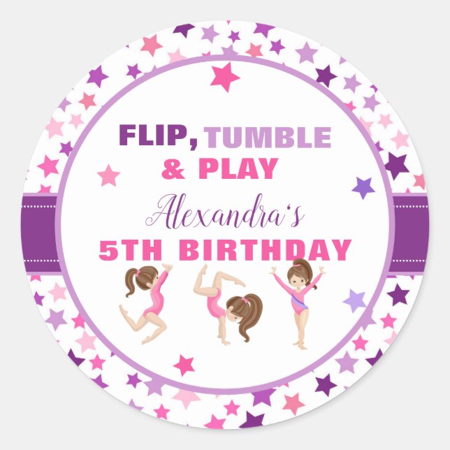 Sticker Rond Gymnastique Girl Stars Anniversaire (Devant)