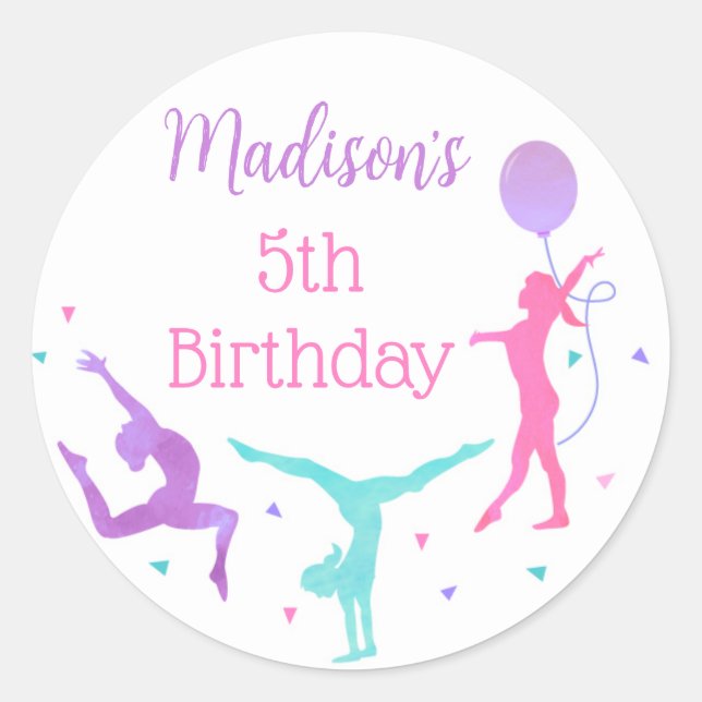 Sticker Rond Gymnastique Gymnastique Anniversaire Favoriser Sti (Devant)
