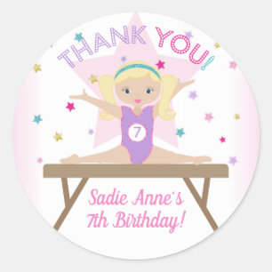 Sticker Rond Gymnastique Jump fête d'anniversaire Blonde Merci