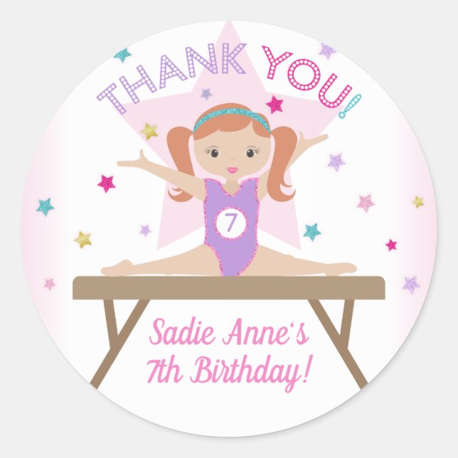 Sticker Rond Gymnastique Jump fête d'anniversaire Red Hair Merc (Devant)