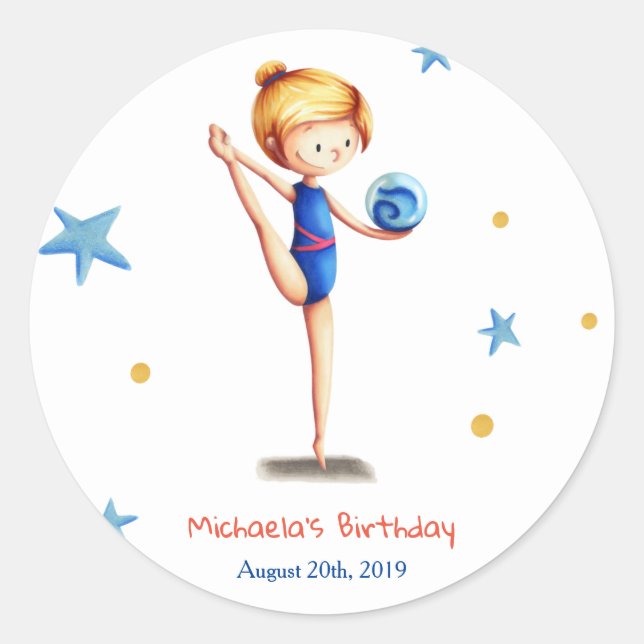 Sticker Rond Gymnastique rythmique bleu et blanc anniversaire (Devant)