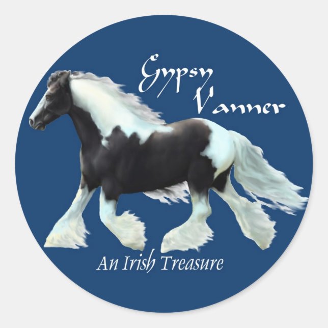 Sticker Rond Gypsy Vanner, un trésor irlandais (Devant)