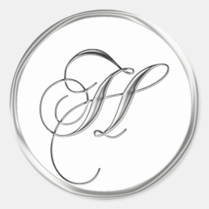 Sticker Rond H Lettre Monogramme Sliver Sur Sceau Mariage Blanc