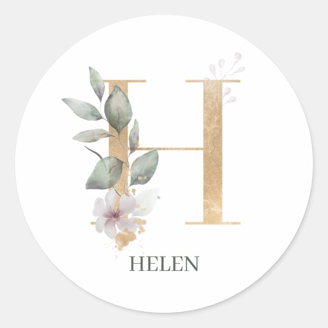 Sticker Rond H Monogramme Floral Personnalisé (Devant)