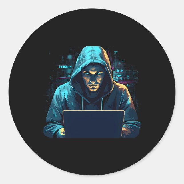 Sticker Rond Hacker Blanc Pour Le Cyber-Guerrier Et Hacker Éthi (Devant)