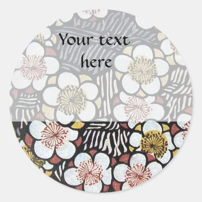 STICKER ROND HAIKU/ FLEURS DE PRINTEMPS JAUNE ROSE BLANC NOIR (Devant)