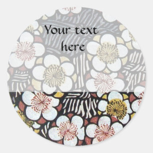 STICKER ROND HAIKU/ NOIR BLANC ROSE JAUNE FLEURS DE PRINTEMPS
