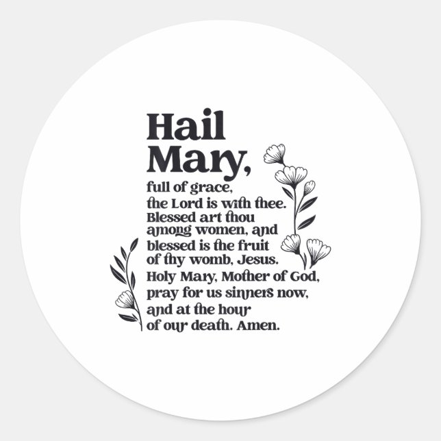 Sticker Rond Hail Mary Prayer Marian Floral Christian Blessed M (Devant)