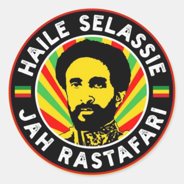Sticker Rond Haile Selassie Jah Rastafari Rasta Reggae Roots (Devant)