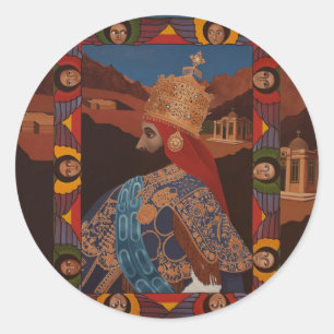 Sticker Rond Haile Selassie Modern Art Jah Rastafari Roots