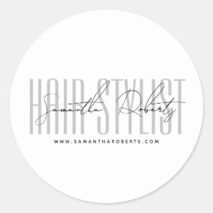 Sticker Rond Hair styliste typographie moderne script blanc