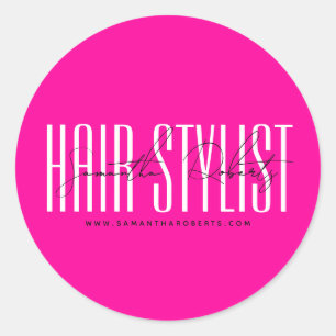 Sticker Rond Hair styliste typographie moderne script néon rose