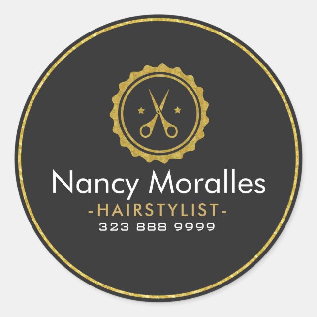 Sticker Rond HairStylist Logo-Gold Ciseaux & Cercle (Devant)
