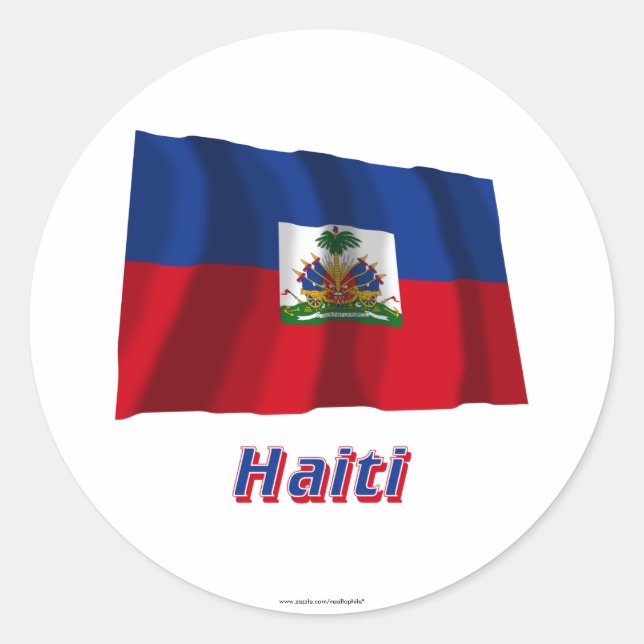 Sticker Rond Haïti brave le drapeau avec le nom (Devant)