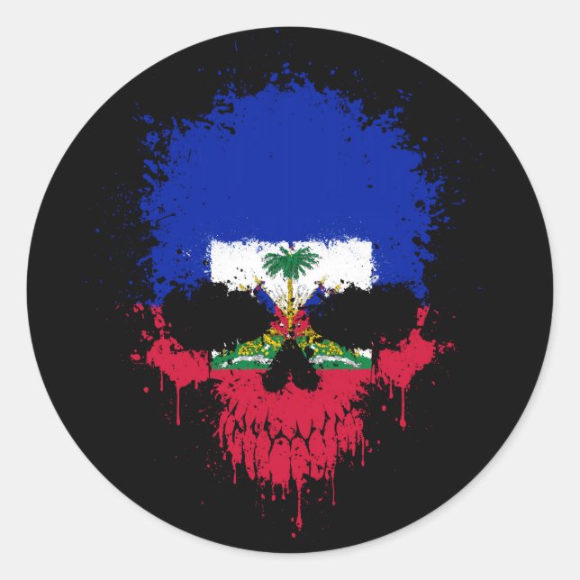 Sticker Rond Haïti goutte le crâne de goutte (Devant)