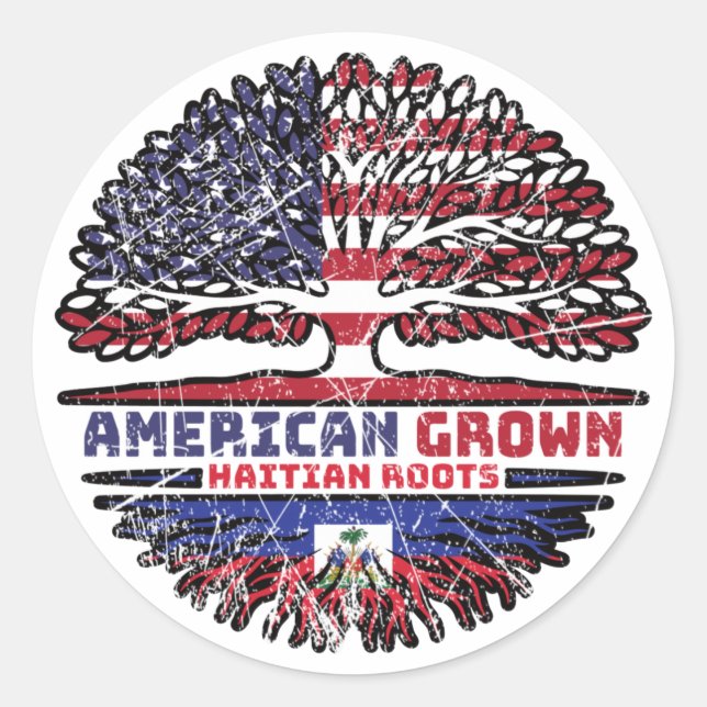 Sticker Rond Haïti Haïti États-Unis Amérique États-Unis Arbre (Devant)