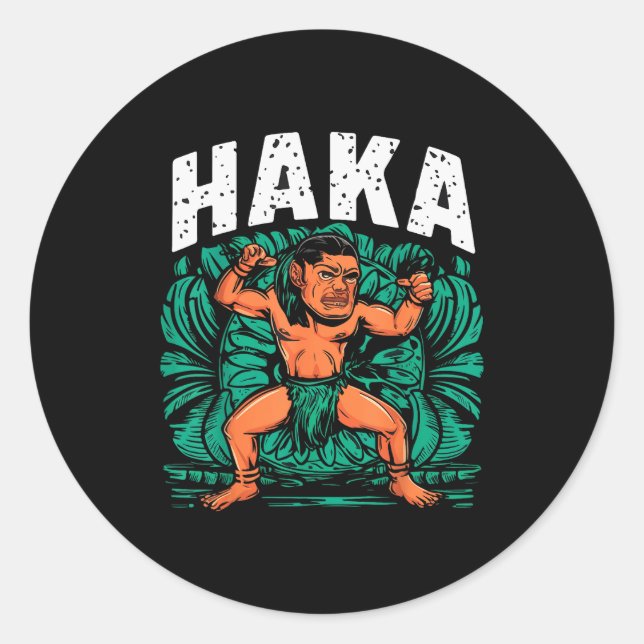 Sticker Rond Haka Dance Funny Maori Dance Culture Outfit  (Devant)