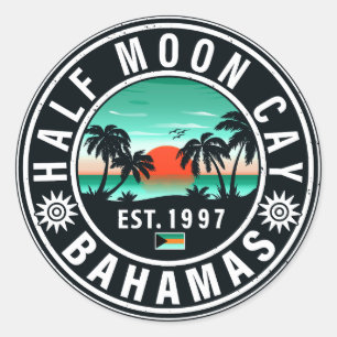 Sticker Rond Half Moon Cay Bahamas Retro Sunset Souvenirs 60s