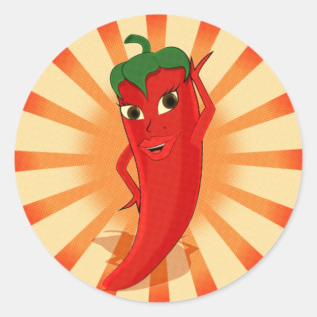 Sticker Rond Halftones Newsprint Red Pepper Diva (Devant)