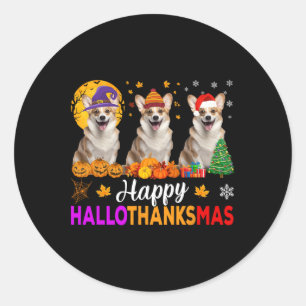 Sticker Rond Hallothanksmans de Noël de Corgi Dog Halloween