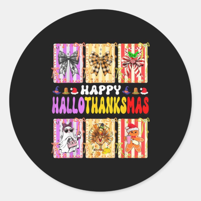 Sticker Rond Hallothanksmas Coquette Bow Halloween Thanksgiving (Devant)