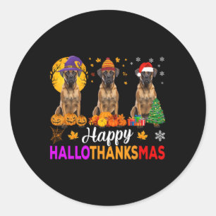Sticker Rond Hallothanksmas de Noël de Chien de Boxe