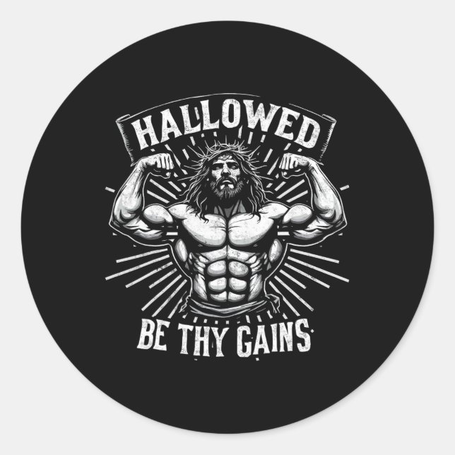 Sticker Rond Hallow Be Thains Christian Workout Gym Jesus (Devant)
